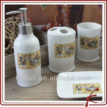 Ceramic bathroom set with flower decal